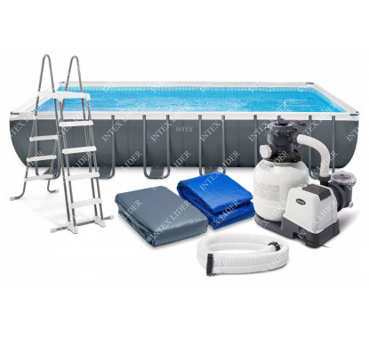 26364 Каркасный бассейн Rectangular Ultra Frame 7,32х3,66х1,32м Intex+песч.фильтр 7900 л/ч